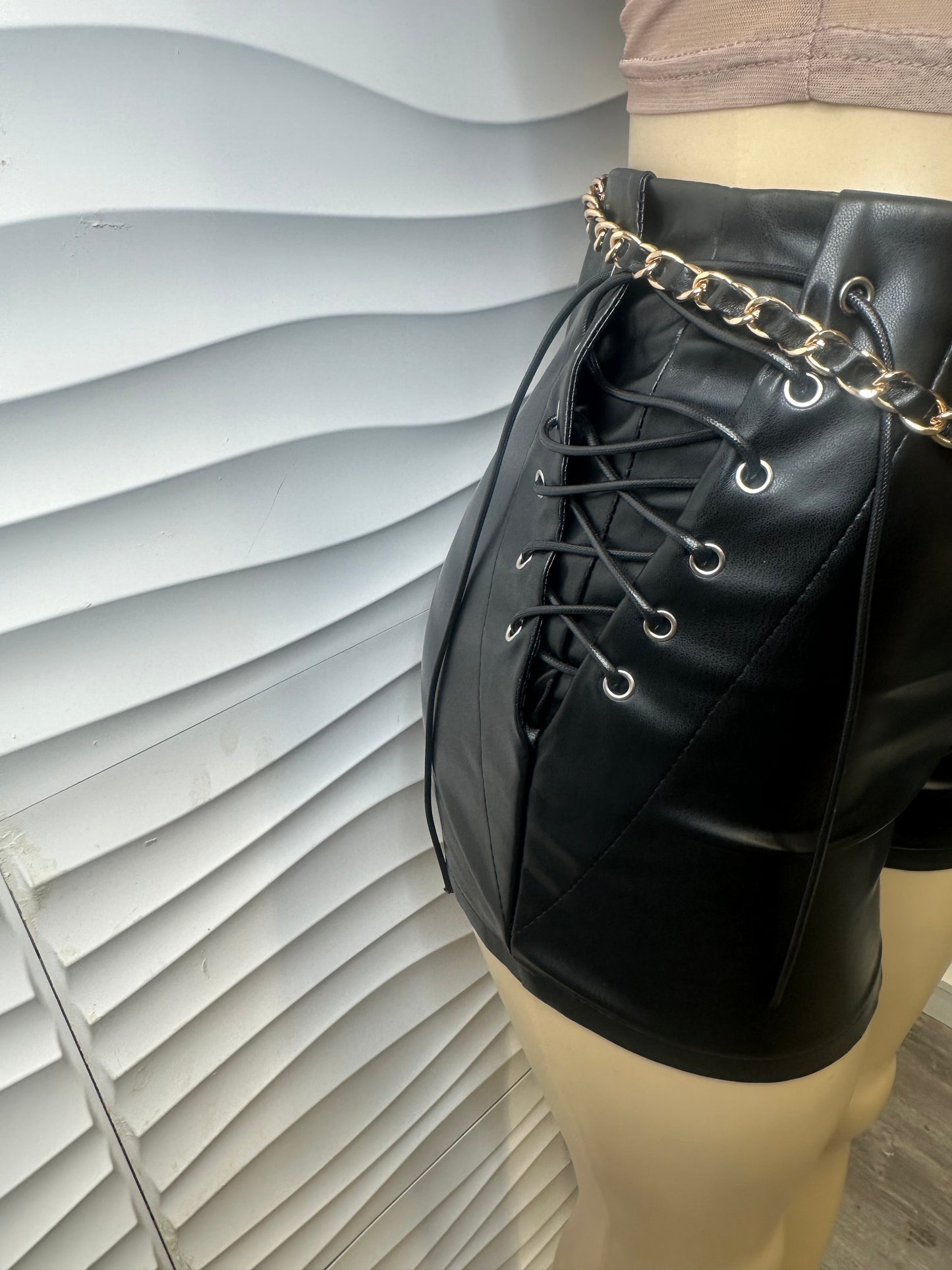 Laced Up Luxe Faux Leather Shorts