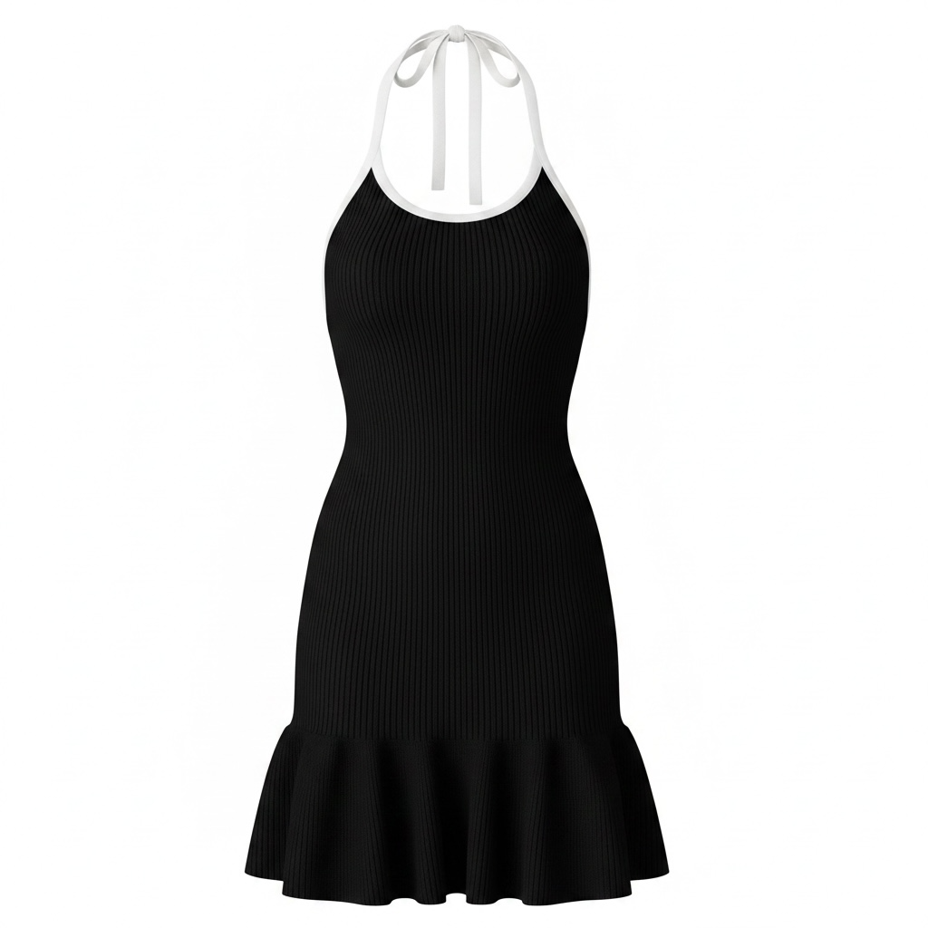 Classy Contrast Ribbed Dress