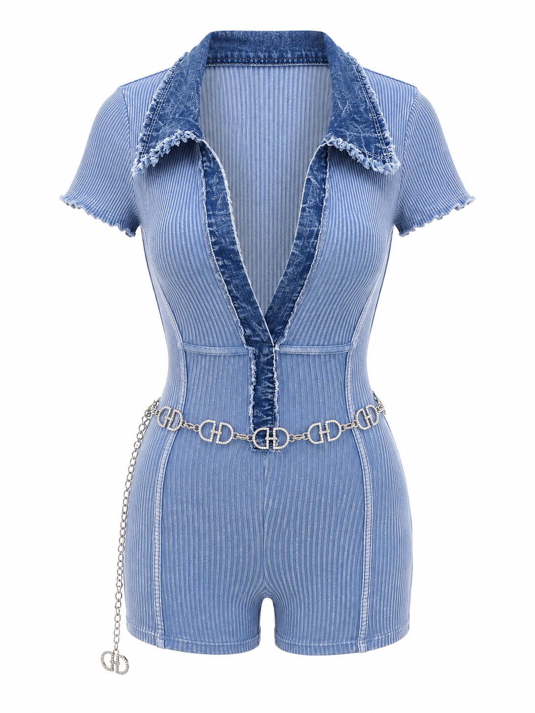Denim Dream Ribbed Romper