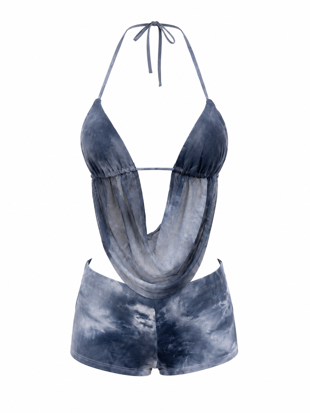 Smoky Tie-Dye Sheer Halter Short Set
