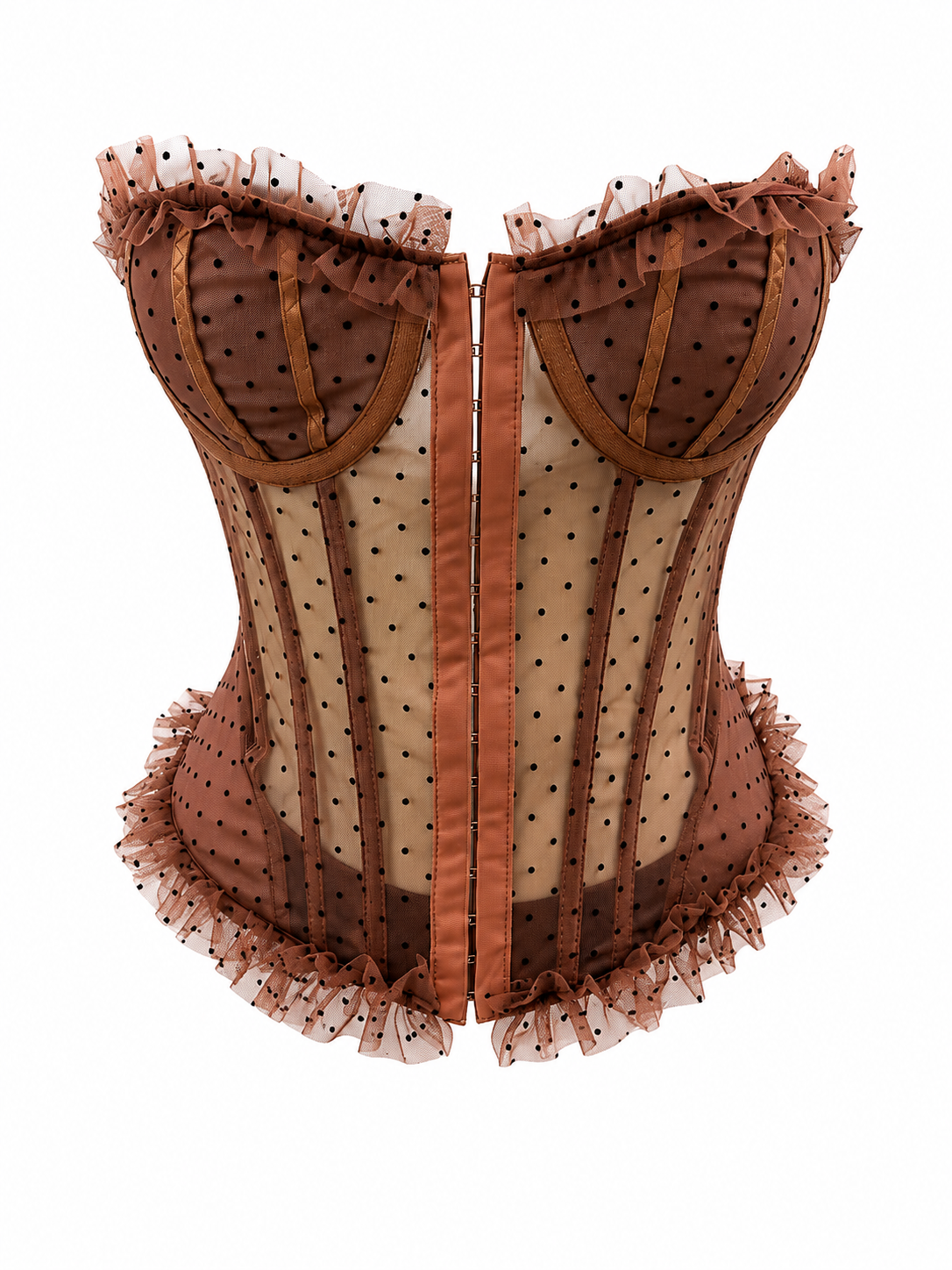 Mocha Polka Dot Ruffle Corset