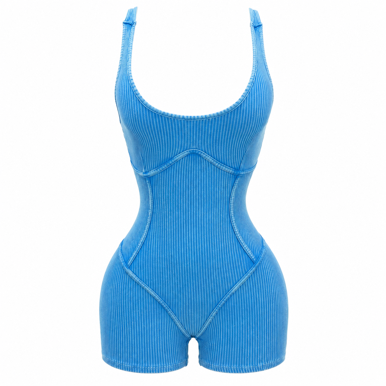 Blue Contour Ribbed Romper