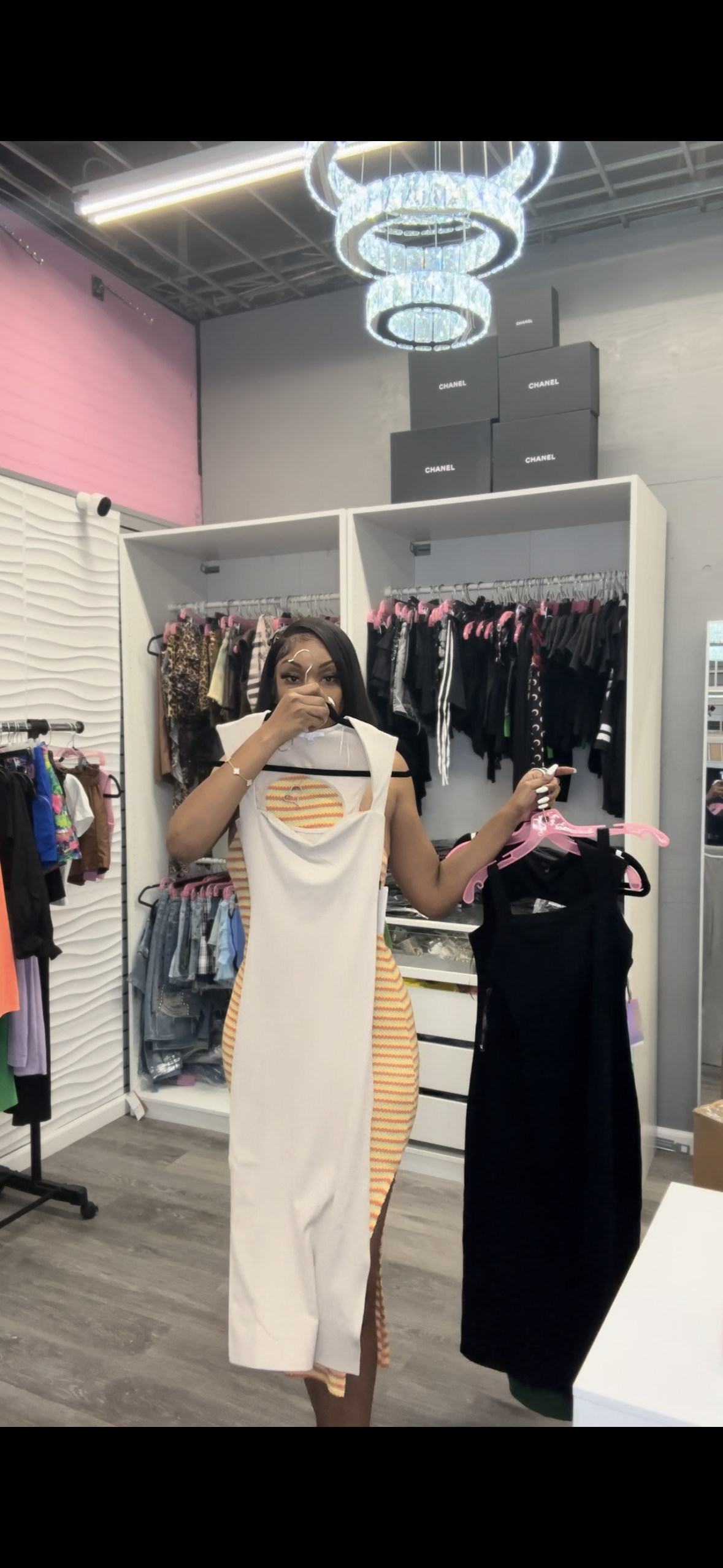 Black Cut-OuT & Cream Cut-Out Midi Dress