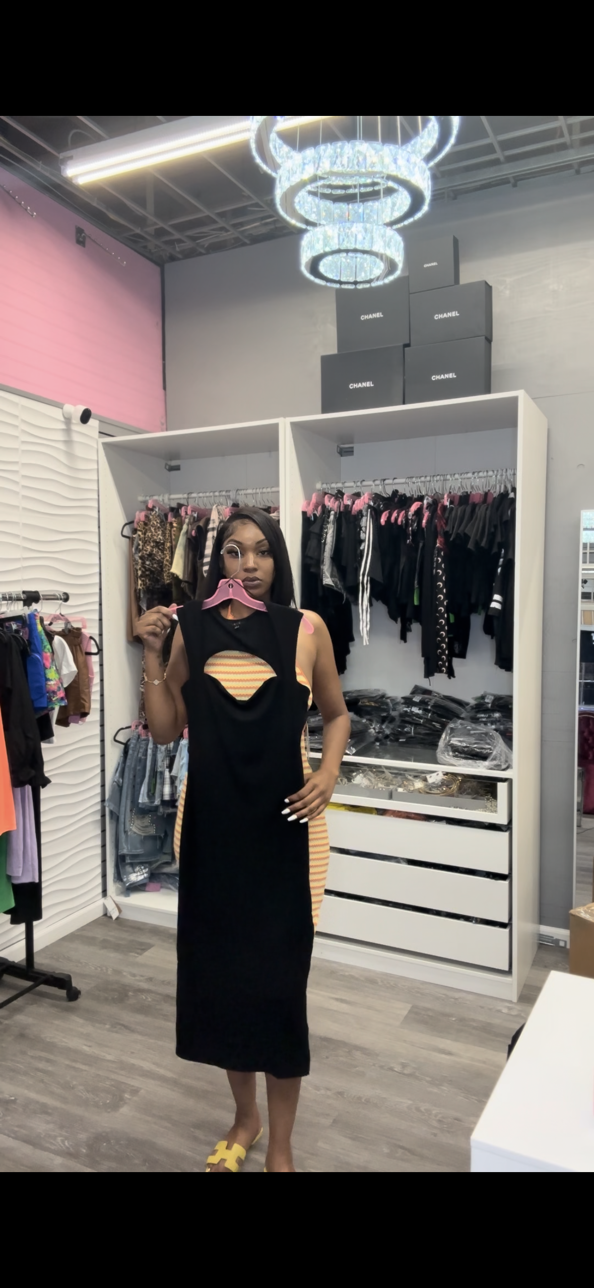 Black Cut-OuT & Cream Cut-Out Midi Dress
