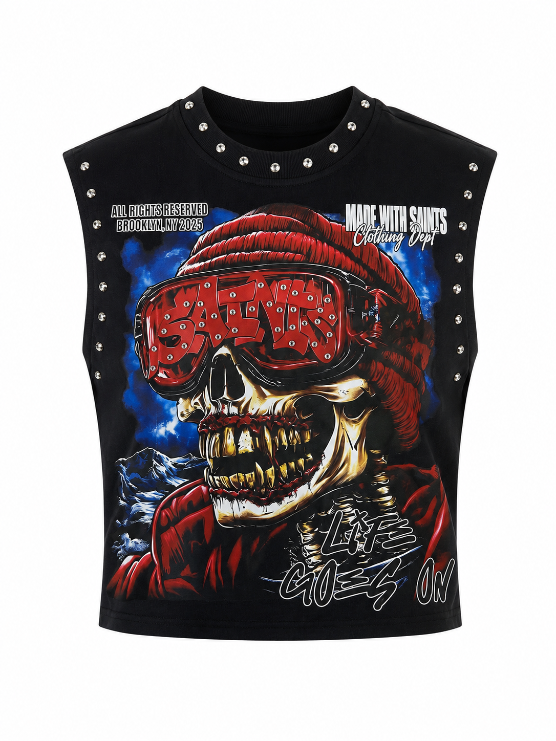 Saints Life Goes On Studded Muscle Tee