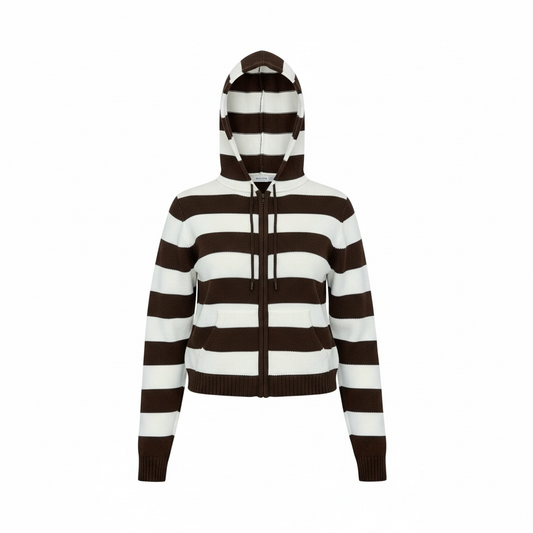 Chocolate Stripe Cozy Knit Hoodie