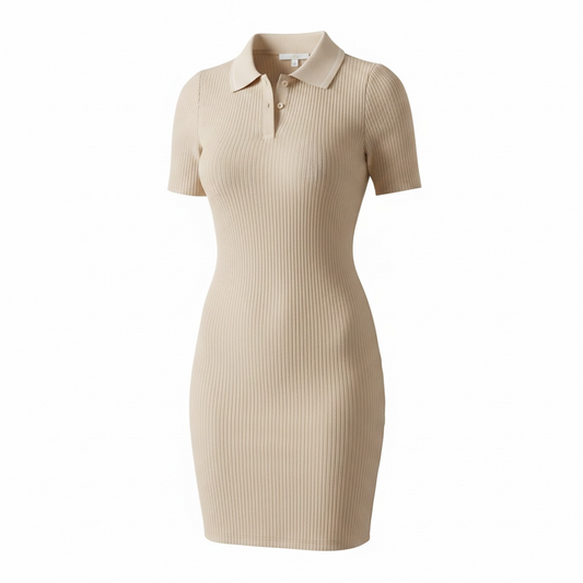 Ribbed Polo Bodycon Dress