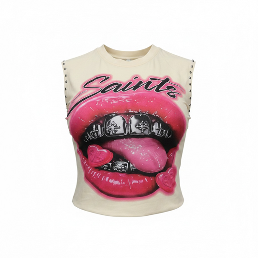 Saint Lips” Graphic Crop Tee