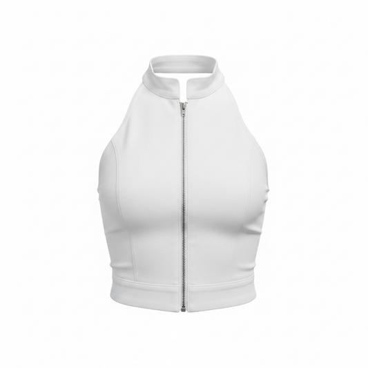 White Zip-Up Sport Crop Top