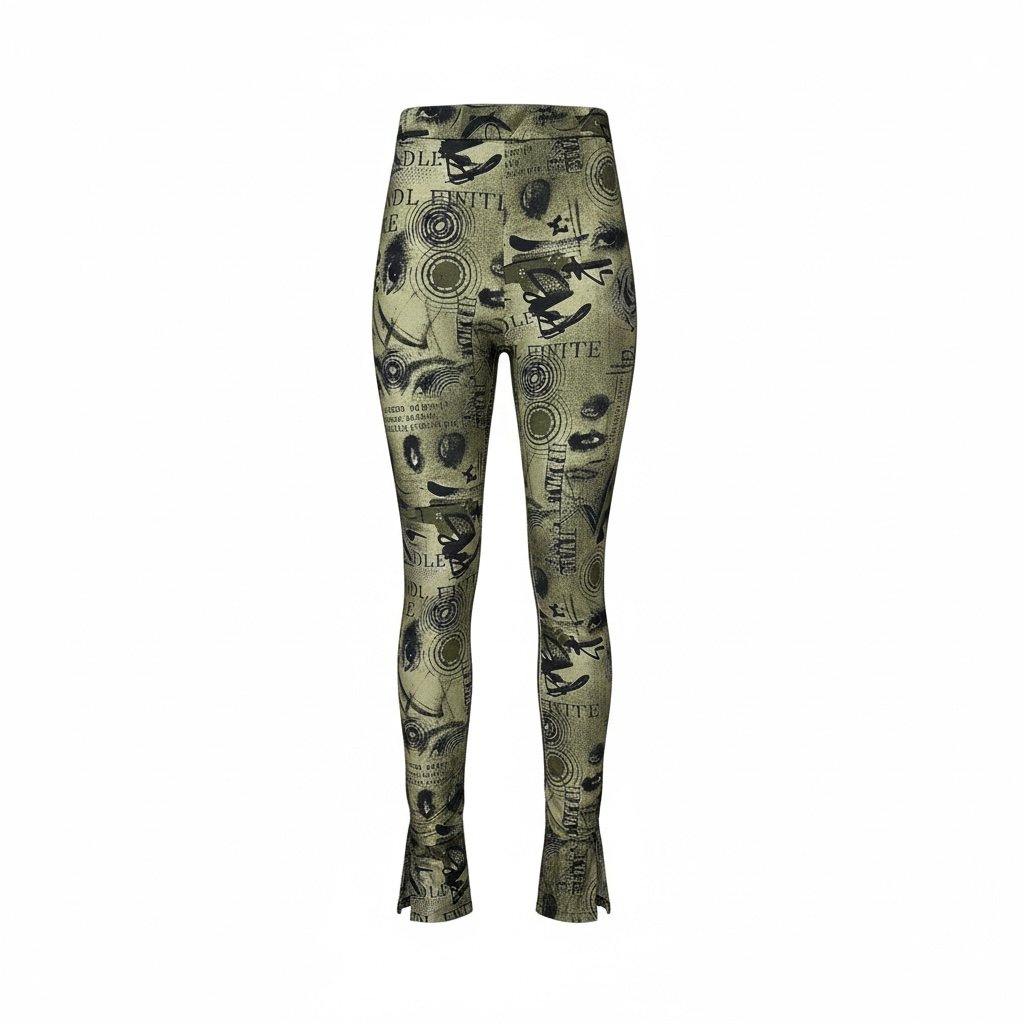 Printed Graffiti Leggings – Olive