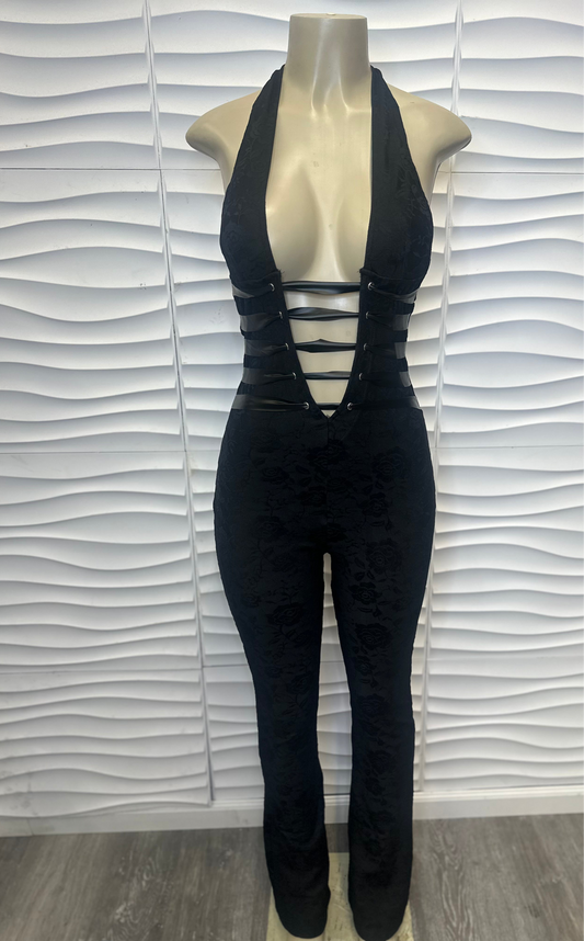 Strapped In Black Halter Jumpsuit