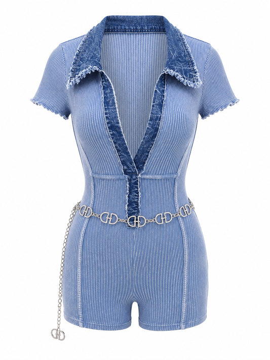 Denim Dream Ribbed Romper