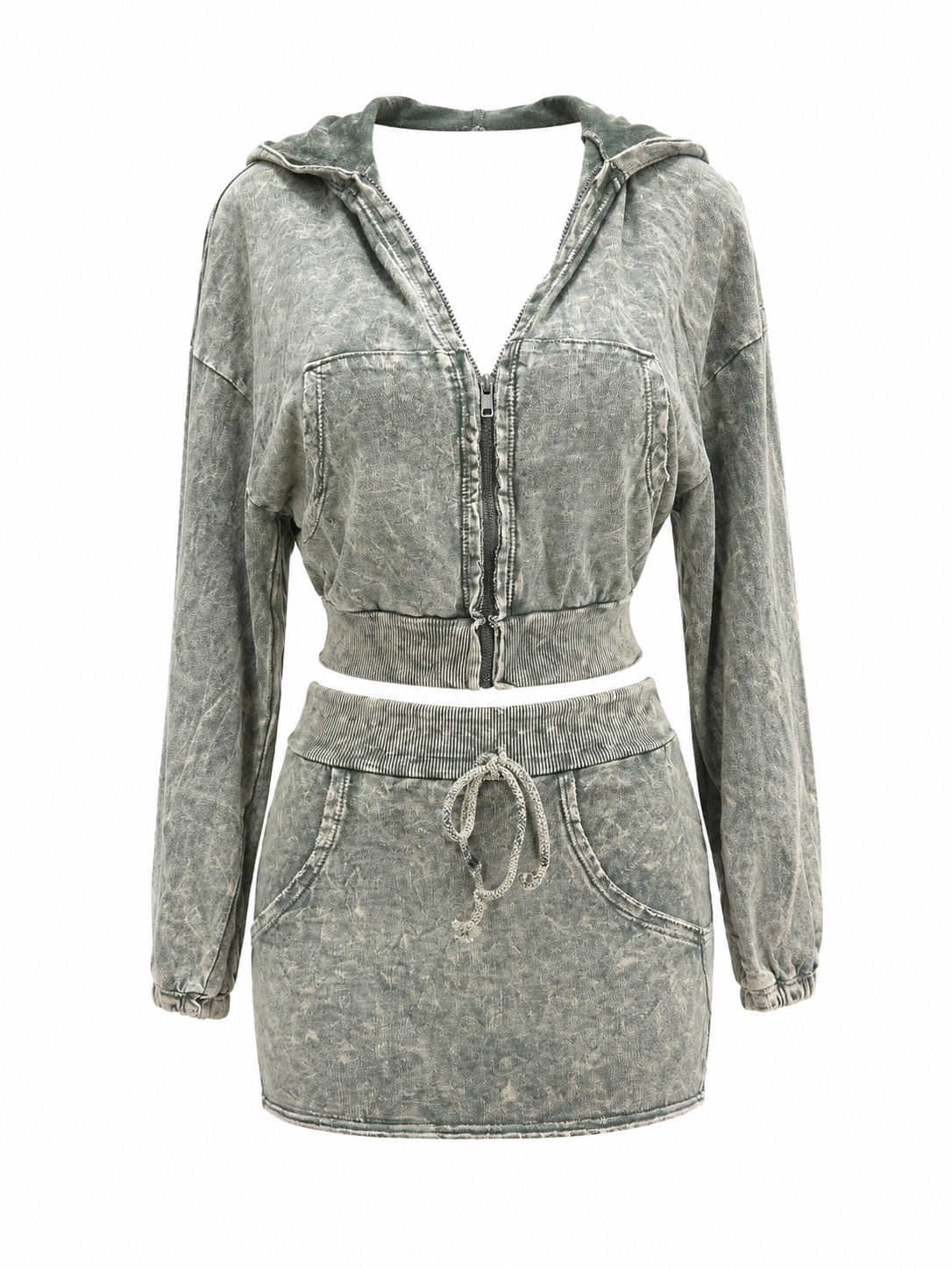Vintage Wash Hoodie & Mini Skirt Set
