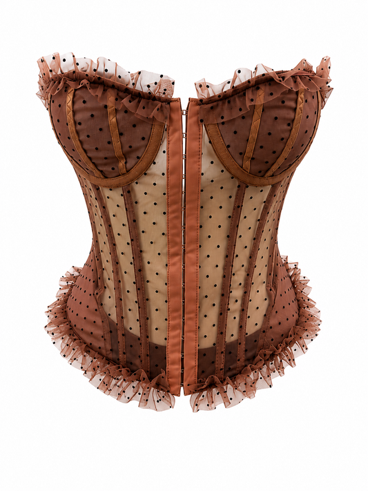 Mocha Polka Dot Ruffle Corset