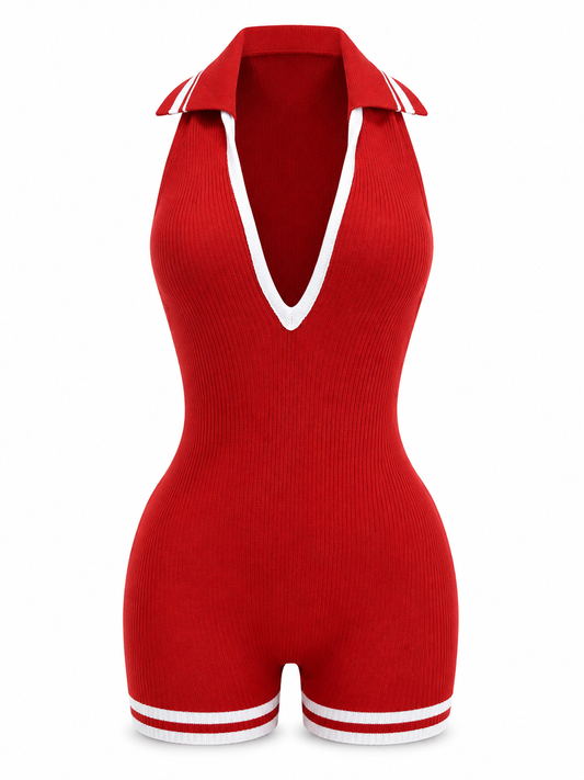Red Hot Varsity Halter Romper