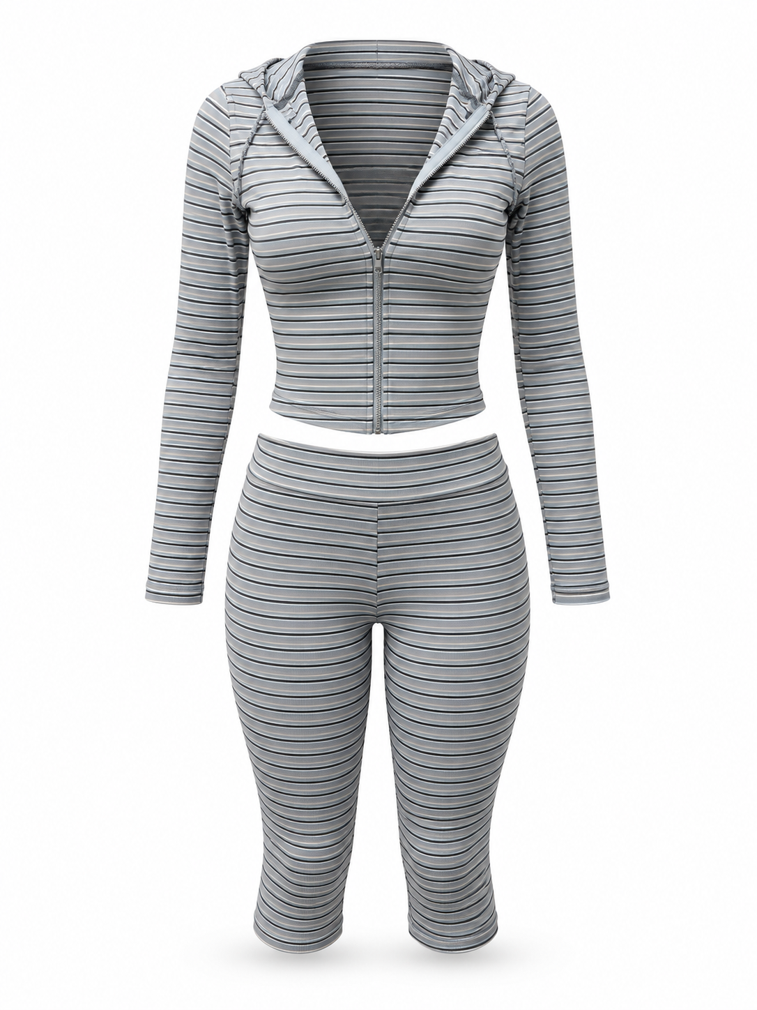 Striped Zip-Up Capri Set