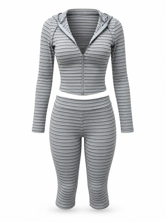 Striped Zip-Up Capri Set